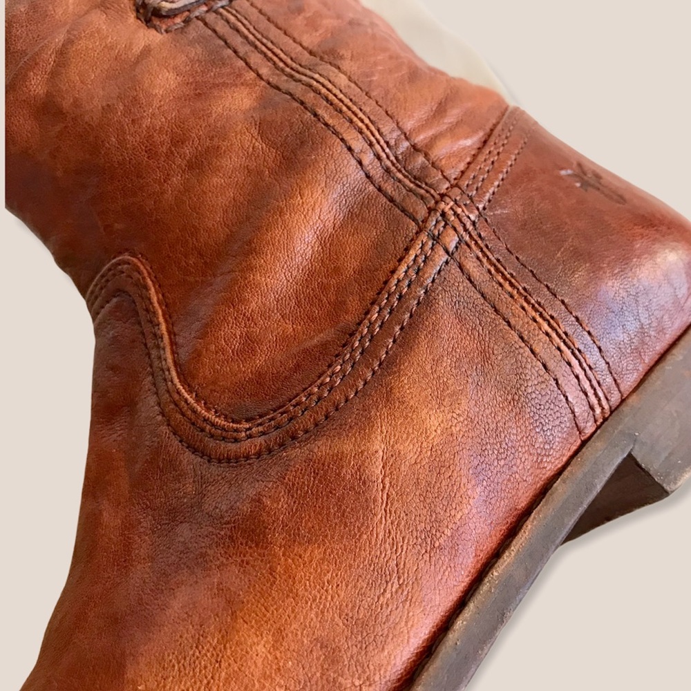 Frye Anna Short Cognac Leather Pull On Cute Boots - Picture 10 of 14